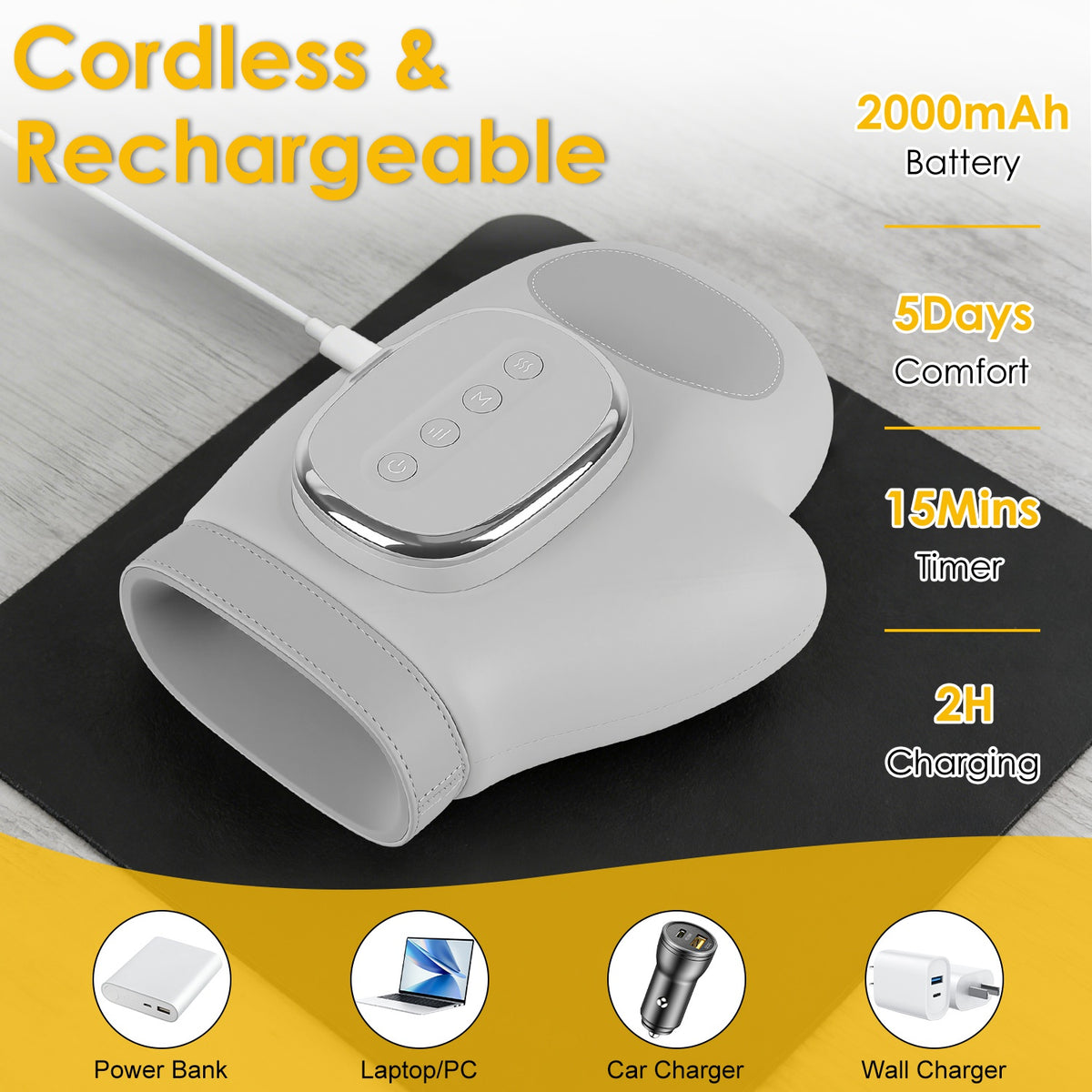 1Pc Hand Massager With Heat Compression Cordless Hand Massager For Arthritis Carpal Tunnel With 3 Modes 3 Heat Levels 5 Intensity Levels Disposable Gloves Finger Massager Carry Bag